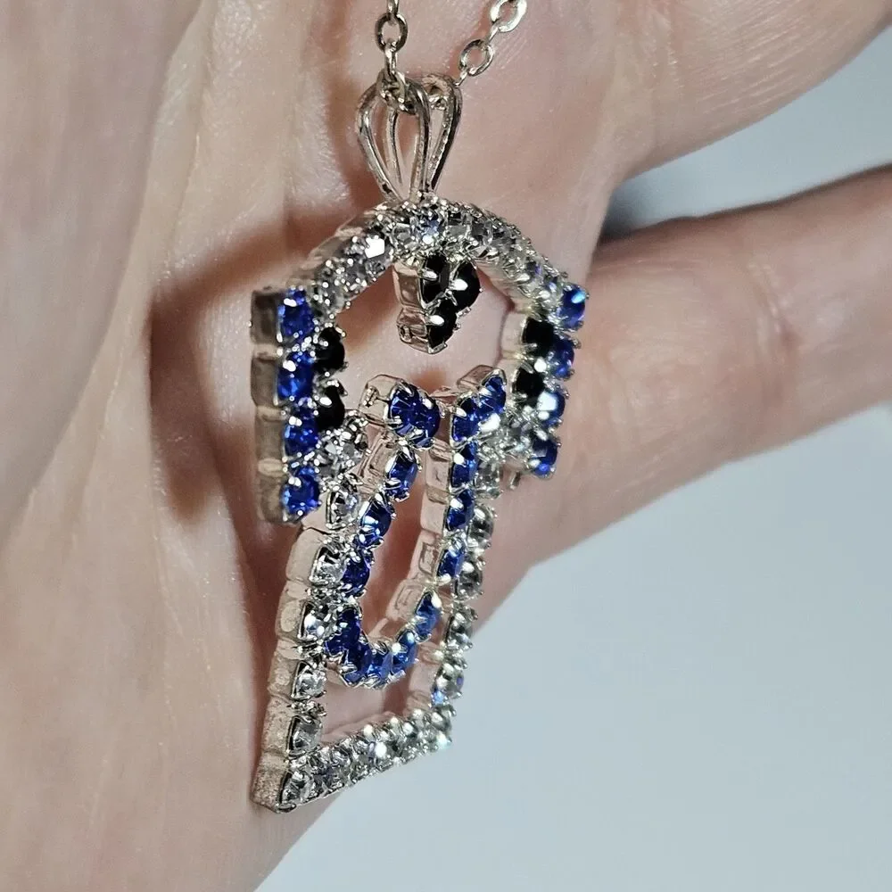 Indianapolis Colts Silver Tone Blue Rhinestone Pendant Necklace 18